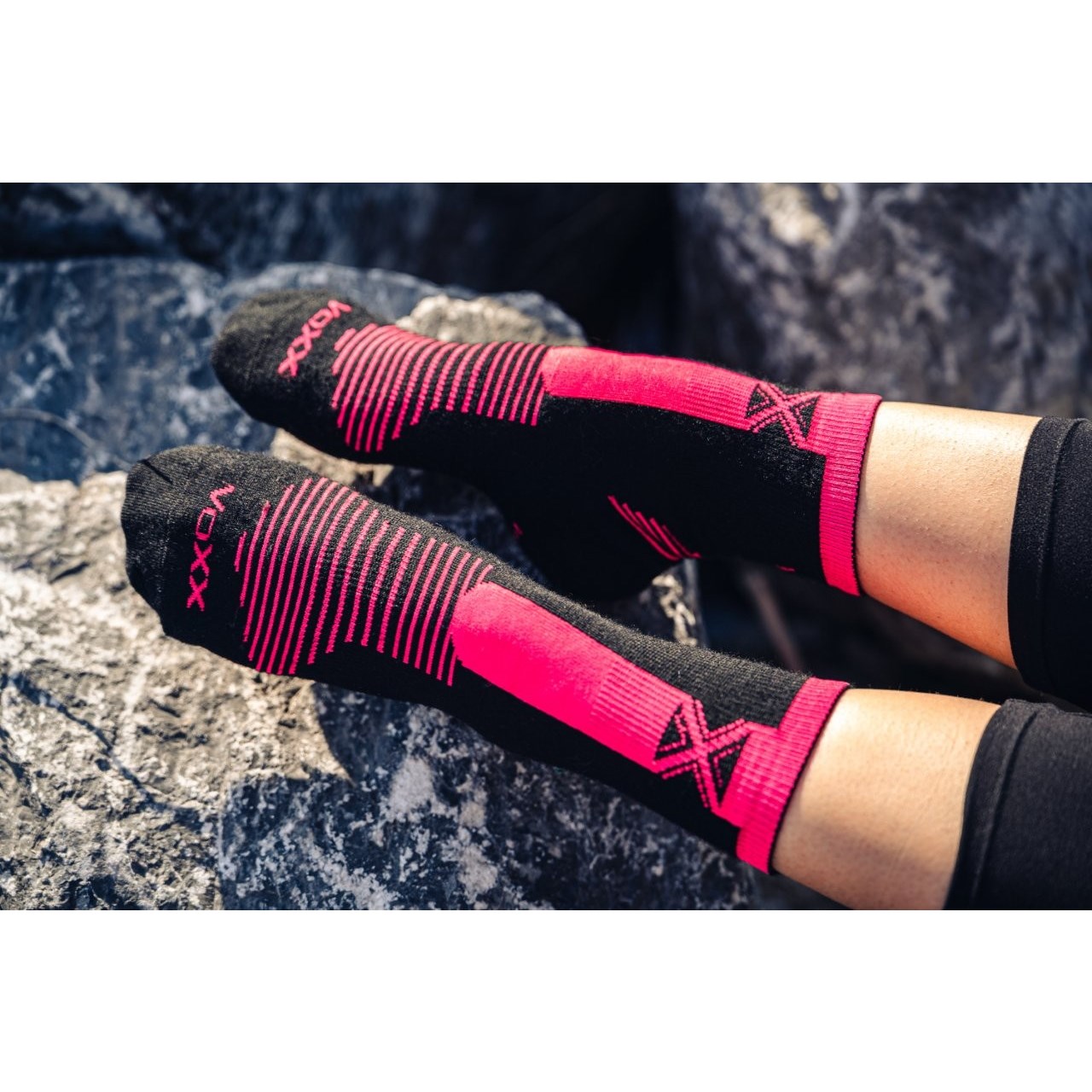 Thin merino socks WORALF with silver ions BLACK with neon pink VoXX 124831 L-11