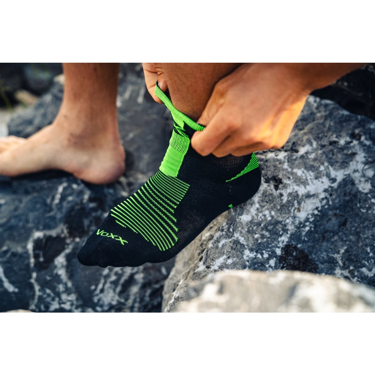 Thin merino socks WORALF with silver ions BLACK with neon green VoXX 124832 L-11