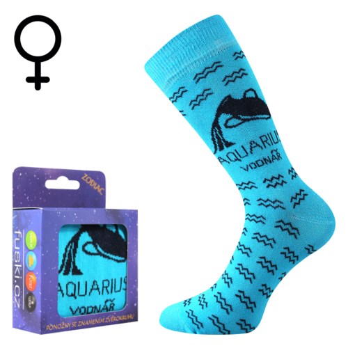 Socks with the ZODIAC sign in an AQUARIUS box, azure blue BOMA 123665 L-11