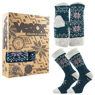 Set of winter socks and knitted mittens ALTA SET made of merino wool and alpaca DARK TURQUOISE