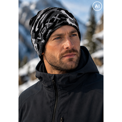 Men's knitted cap AMPERA pattern black CAMOUFLAGE