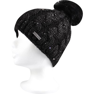 ASTRA women's knitted hat with sequins and pom-pom BLACK