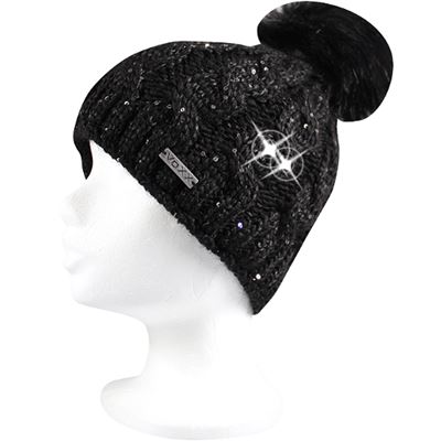 ASTRA women's knitted hat with sequins and pom-pom BLACK