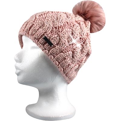 ASTRA women's knitted hat with sequins and pom-pom PINK
