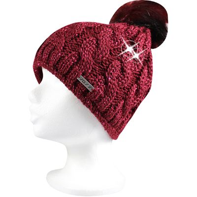 ASTRA women's knitted hat with sequins and pom-pom WINE