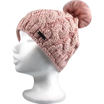 ASTRA women's knitted hat with sequins and pom-pom PINK