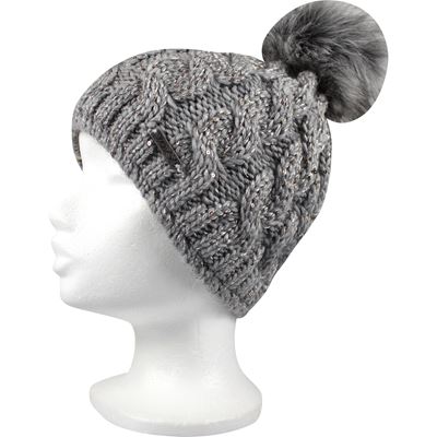 ASTRA women's knitted hat with sequins and pom-pom GREY