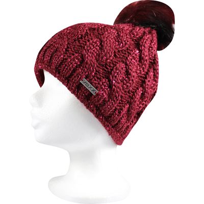 ASTRA women's knitted hat with sequins and pom-pom WINE