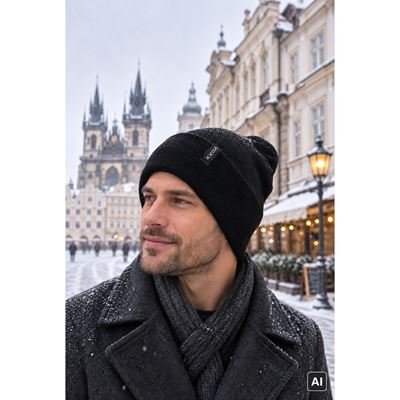ATEGO men's knitted cap with turn-up BLACK