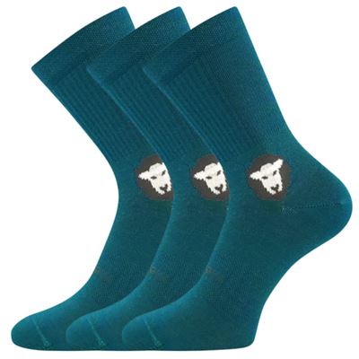 Anatomically shaped children's socks BAREFOOTIK MERINO with silver BLUE-GREEN