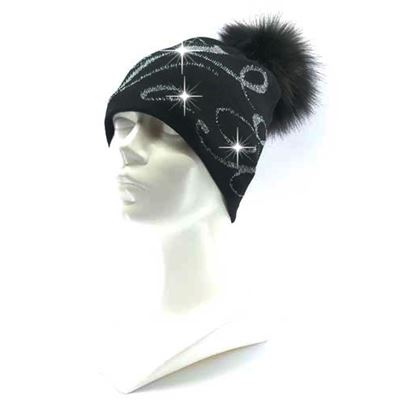 CAMPO women's knitted hat with lurex and pompom BLACK