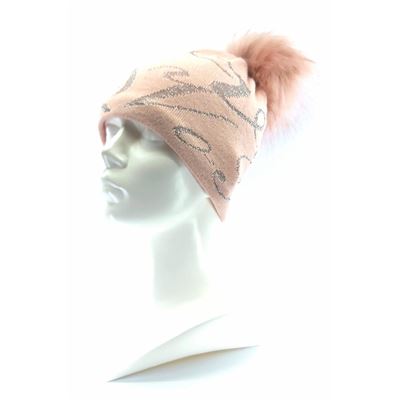 CAMPO women's knitted hat with lurex and pompom PINK