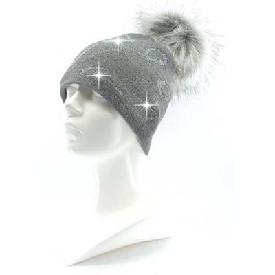CAMPO women's knitted hat with lurex and pompom GREY