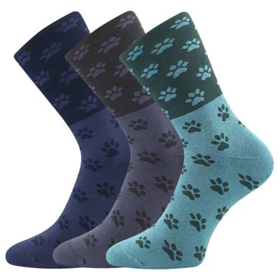 CELESTÝNA women's terry socks with PAW PRINT pattern in a mix of colours (3 pairs)