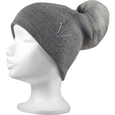 CLIO women's knitted hat with rhinestones and pompom GREY