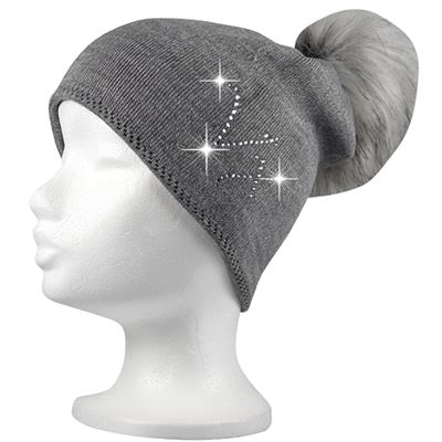 CLIO women's knitted hat with rhinestones and pompom GREY