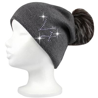 CLIO women's knitted hat with rhinestones and pompom DARK GREY