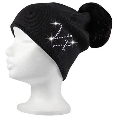 CLIO women's knitted hat with rhinestones and pompom BLACK