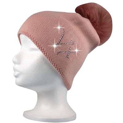 CLIO women's knitted hat with rhinestones and pompom PINK