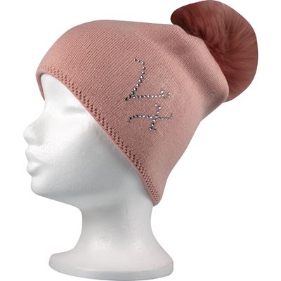 CLIO women's knitted hat with rhinestones and pompom PINK
