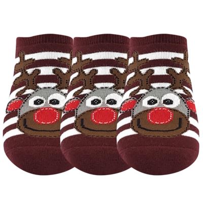 Women's terry socks CUPID ABS with reindeer WINE