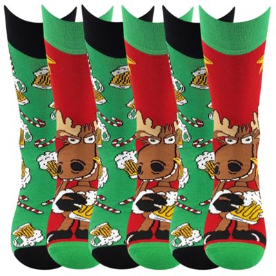 Thin Christmas DAMER socks with REINDEER and BEER designs