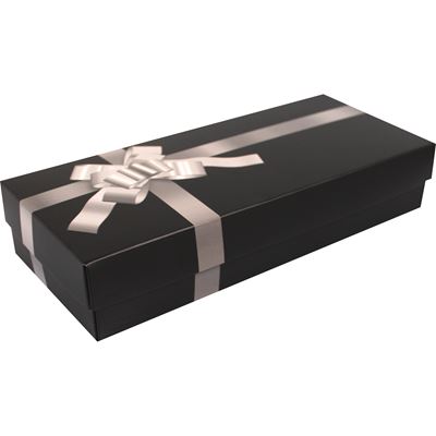 Luxury BLACK paper gift box with silver ribbon