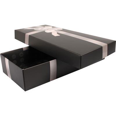 Luxury BLACK paper gift box with silver ribbon