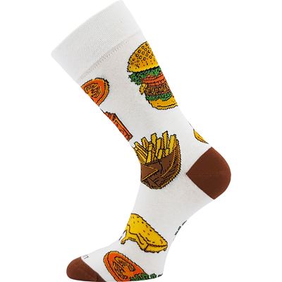 Fun men's DEPATE II socks featuring unique designs: hamburgers