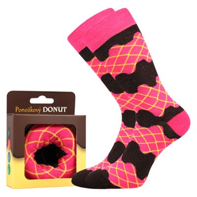 Funny DONUT socks in a box, PINK patterned