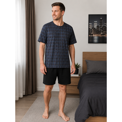 Men's short-sleeved pyjamas EKANS cotton PATTERN X-1 checked