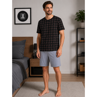 Men's short-sleeved pyjamas EKANS cotton PATTERN X-2 checked