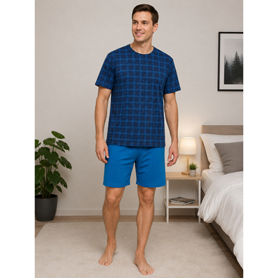 Men's short-sleeved pyjamas EKANS cotton PATTERN X-3 checked