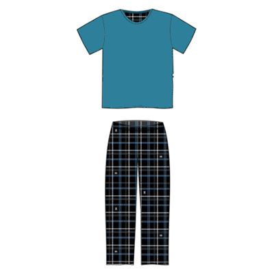 FALKON men's pyjamas with short sleeves and long trousers, CHECKS
