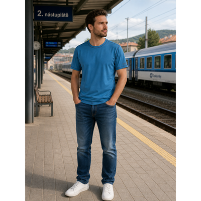 Men's plain T-shirt FEEROW made of bamboo PETROL