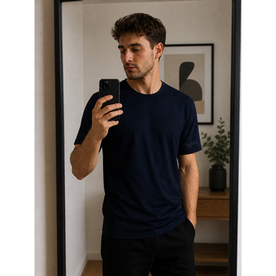 Men's plain T-shirt FEEROW made of bamboo DARK BLUE