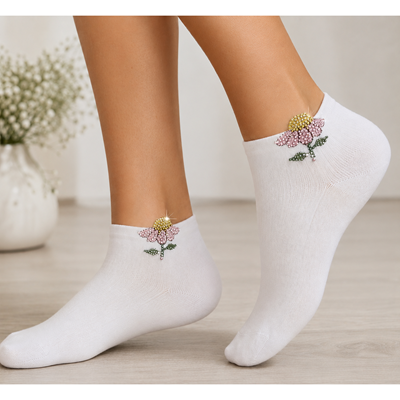Women's elegant socks FLITANA 02 with rhinestones WHITE