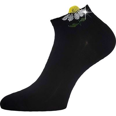 Women's elegant socks FLITANA 02 with rhinestones BLACK