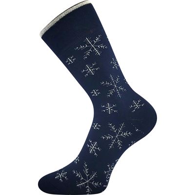 Thick terry socks FROOLOO dark blue with SNOWFLAKE pictures