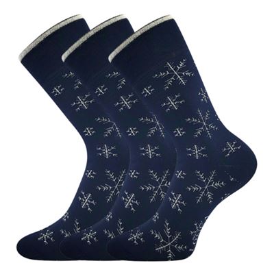Thick terry socks FROOLOO dark blue with SNOWFLAKE pictures