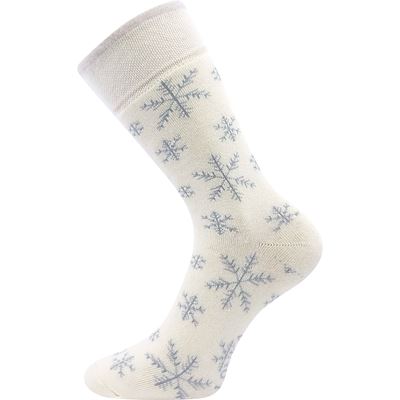 Thick terry socks FROOLOO cream with SNOWFLAKE pictures