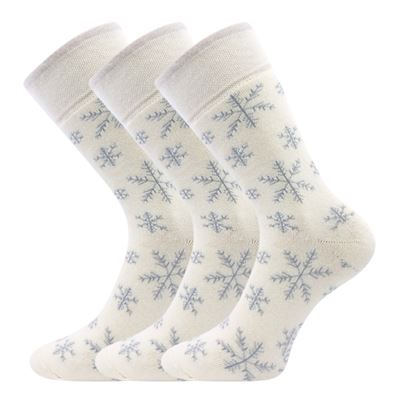 Thick terry socks FROOLOO cream with SNOWFLAKE pictures