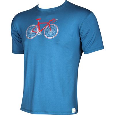 Men's bamboo FUZZY T-shirt with BIKE image, petrol blue