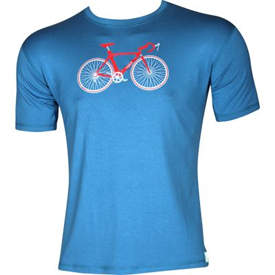 Men's bamboo FUZZY T-shirt with BIKE image, petrol blue