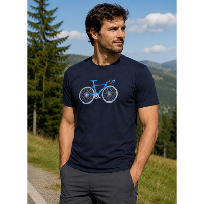 FUZZY men's bamboo T-shirt with BIKE image, dark blue