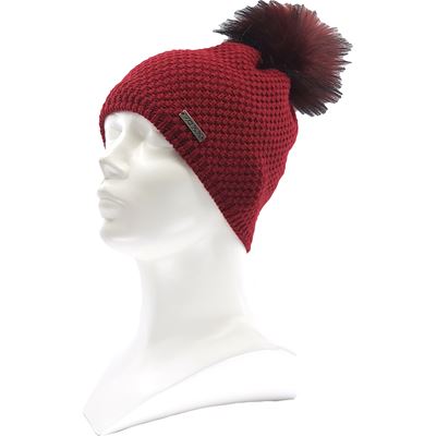 GALLOPERA women's knitted hat with pompom, WINE RED