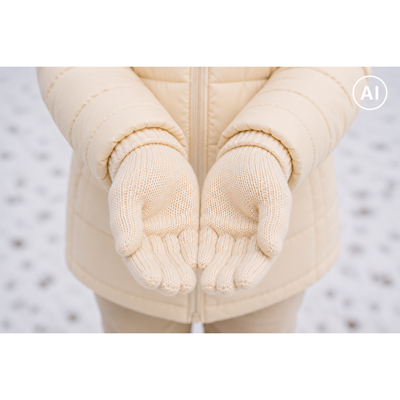 GLORY knitted children's gloves, winter, CREAM