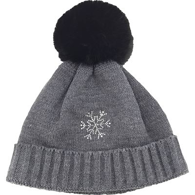 GRANDEURA women's knitted hat with pompom and Swarovski crystals ANTHRACITE