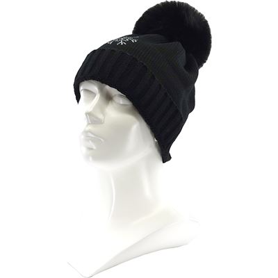 GRANDEURA women's knitted hat with pompom and Swarovski crystals BLACK