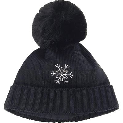 GRANDEURA women's knitted hat with pompom and Swarovski crystals BLACK